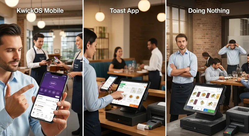 KwickOS Mobile vs Toast App vs Doing Nothing - Manage Your Restaurant From Your Phone: Real-Time Sales, Staff, and Alerts — KwickOS