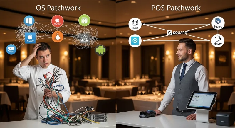 Feature Comparison: OS vs. POS Patchwork - Your Bakery Runs 6 Separate Apps — Here's Why One Operating System Replaces Them All