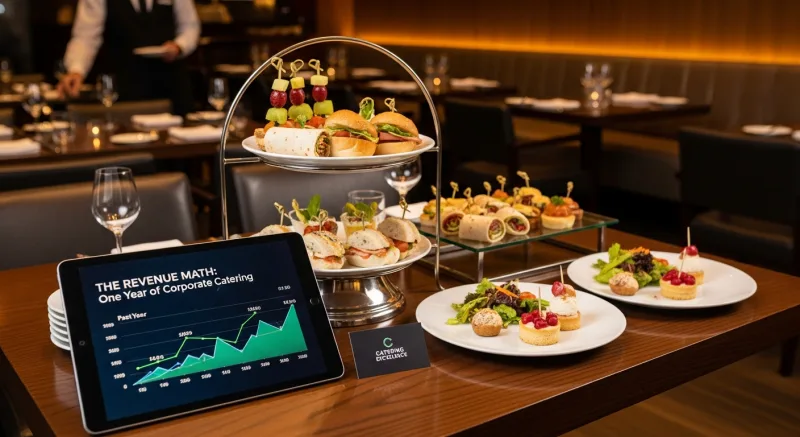 The Revenue Math: One Year of Corporate Catering - Corporate Catering Guide: Build a $2,000/Week Lunch Pipeline — KwickOS