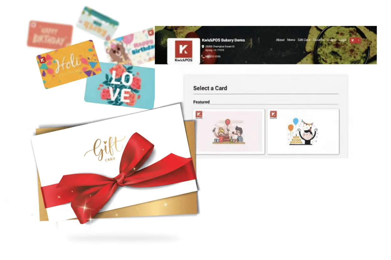 KwickOS physical and digital gift cards with branded design