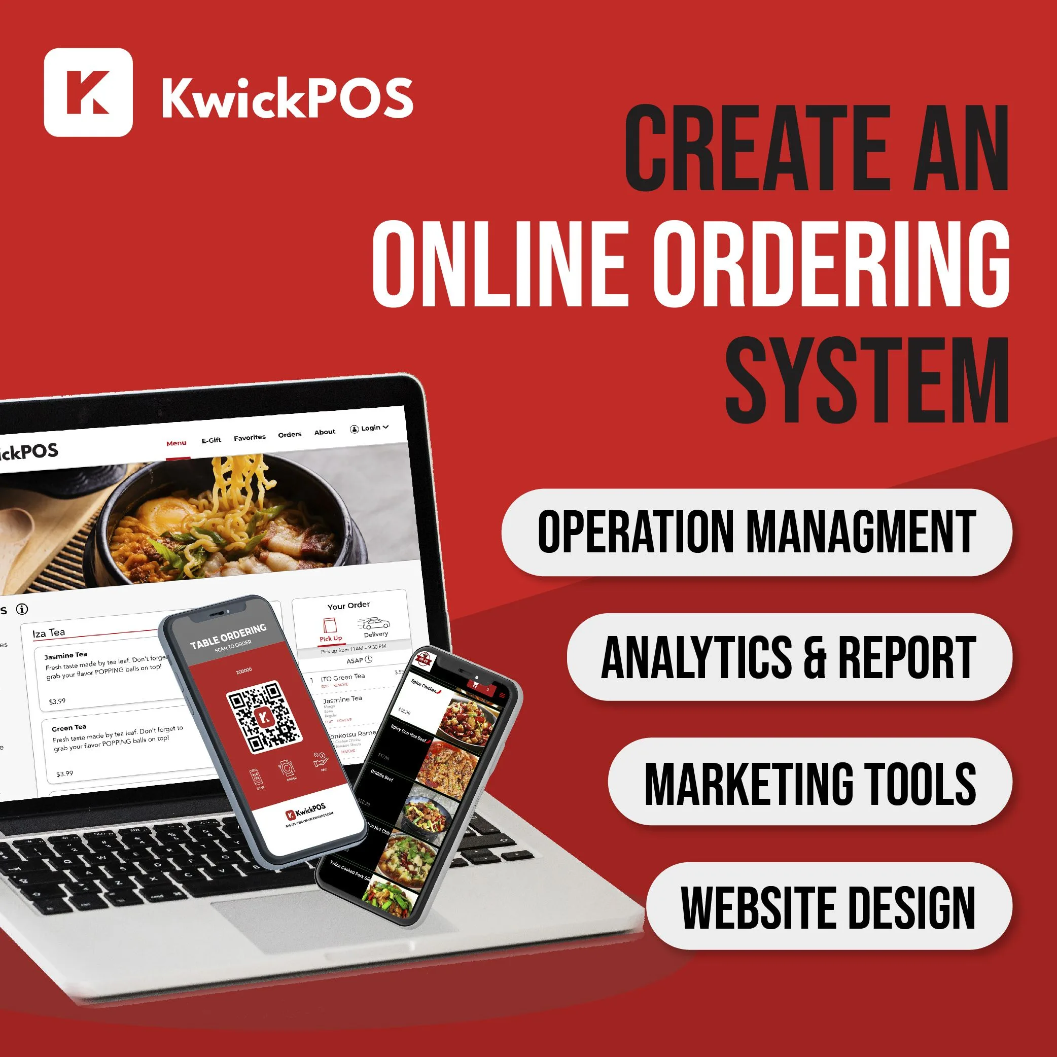 KwickOS online ordering platform on mobile and desktop