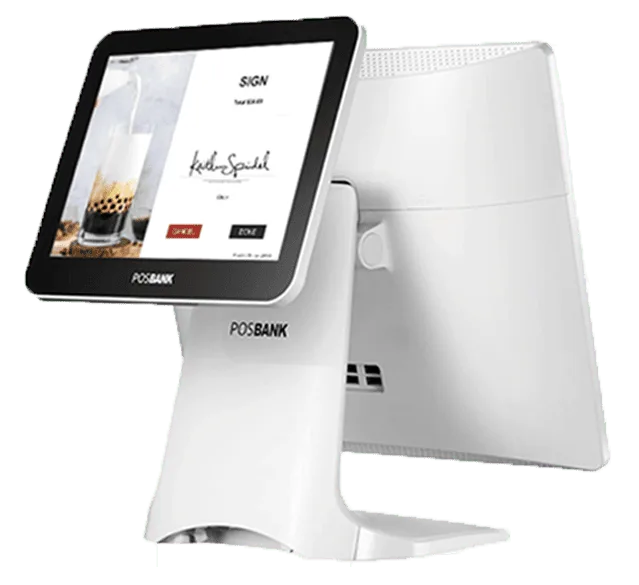 KwickOS dual screen POS — customer-facing display with order confirmation