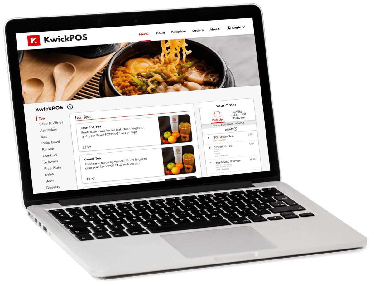 Customer browsing a visually rich online ordering menu on a smartphone, showing KwickMenu with enhanced food photography