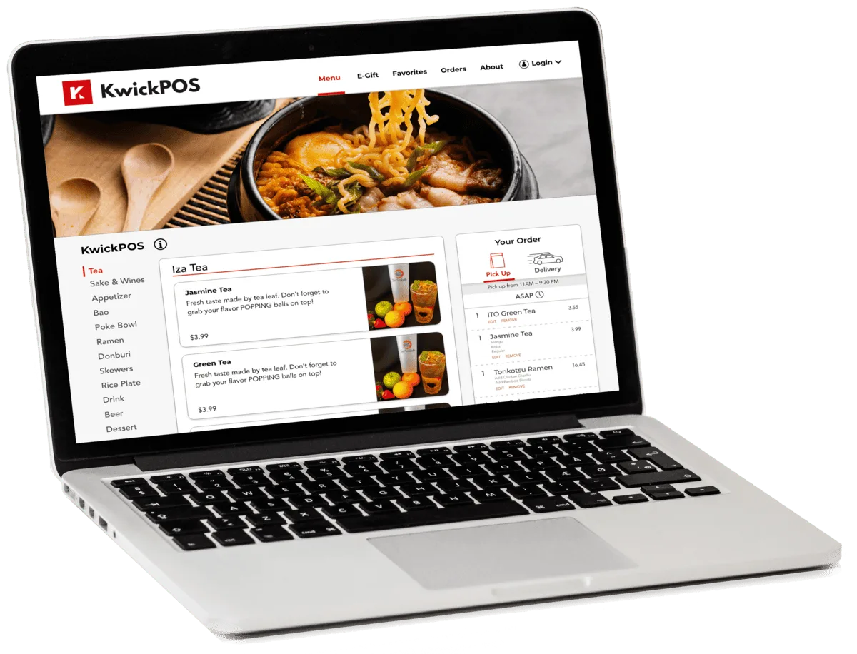 KwickOS mobile-first online ordering on a smartphone